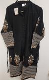 Solid Black Rayon White/Gold Print Kurti Tunic (L)